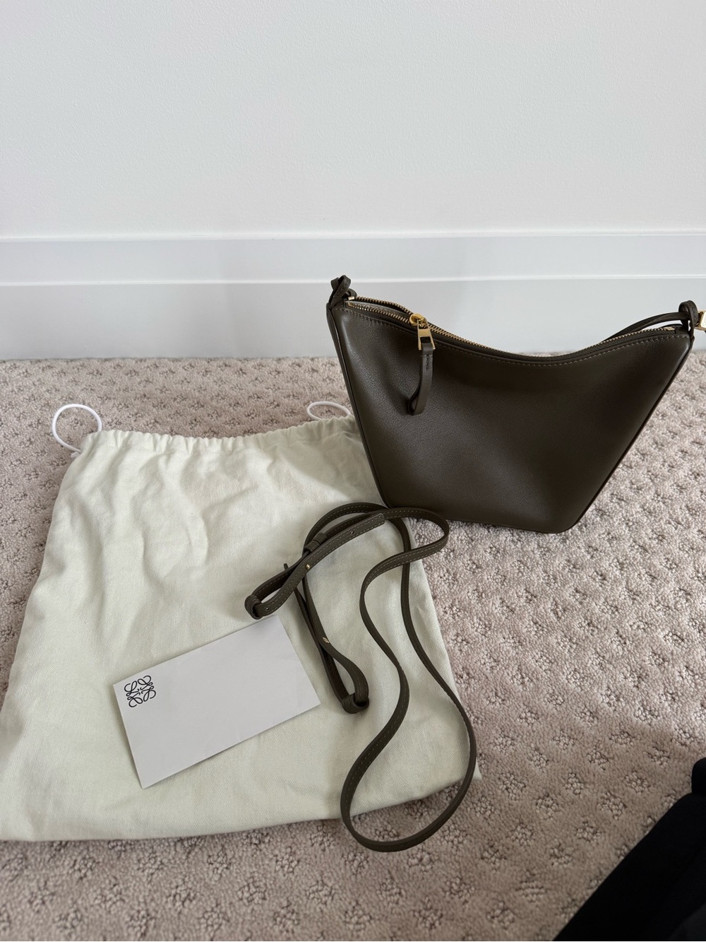 Loewe Olive Green Leather Crossbody with Gold Hardware